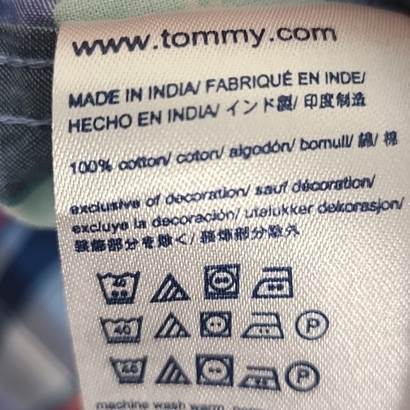 TOMMY HILFIGER Men's Plaid Short Sleeve Orange-Red/Blue Button-Up Shirt, size XL - Picture 7 of 7